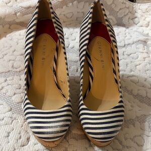 Gianni Bini Navy and White Striped Heels